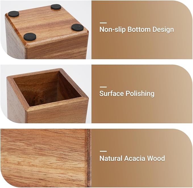 RAWILL 3 PCS Black Wooden Desk Organizer Set Pine Wood Office Desk Accessories with Pen Holder, Paperclip Storage and Sticky Note Holder, Wood Grain Clear, Ideal Gift for Office and Family