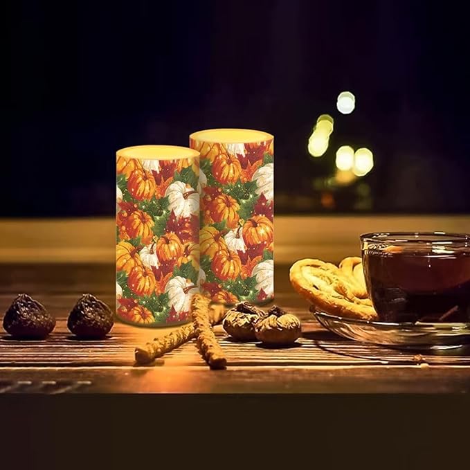 Pumpkin Decorative Battery Operated Candles Fall Flameless Candles with Remote and Timer for Home Decor Indoor LED Candles Flickering Battery Operated Pillar Candles for Thanksgiving Party