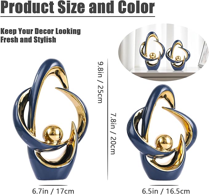 XMGZQ 2PCS Home Decor Accent Ceramic Statue Abstract Sculptures Centerpieces Mid Century Modern Decor for Tables Coffee Table top Decorations for Living Room Desktop Shelf Dining Room Kitchen (Blue)