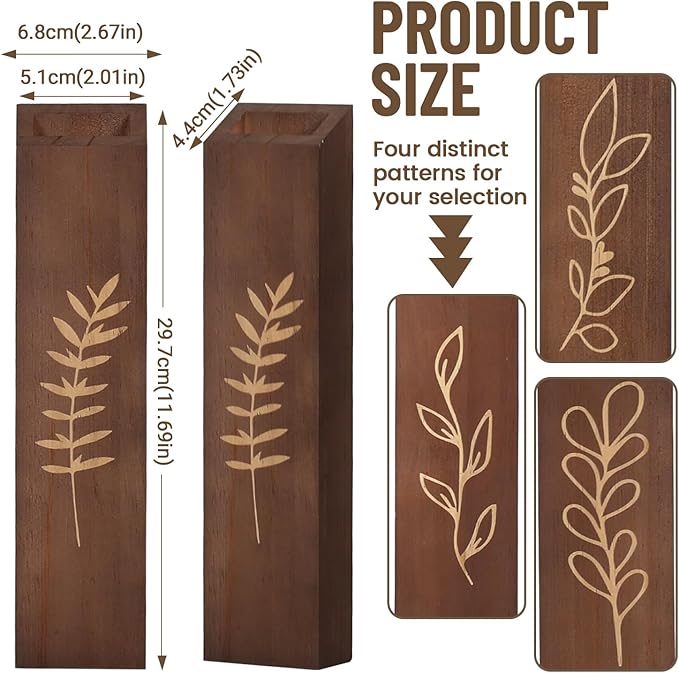 Wooden Wall Planter Set of 3 - Modern Home Decor for Living Room, Bedroom, Bathroom - Dark Brown Finish Planter for Dried Flowers, Faux Greenery, Indoor Plants