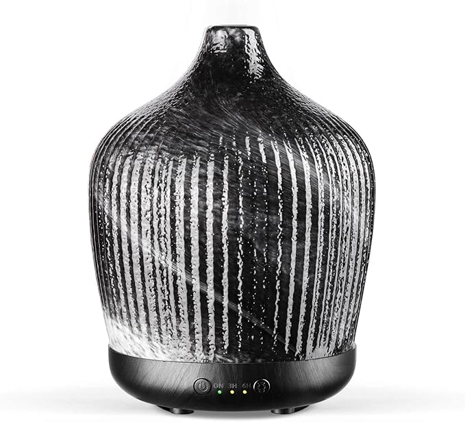 Porseme 280ml Essential Oil Diffuser, Ultrasonic Cool Mist Humidifier with Color Changing, Auto Shut-Off, 6-10 Running Hours, Aromatherapy Glass Diffusers for Home Bedroom, Office, Yoga (Obsidian)