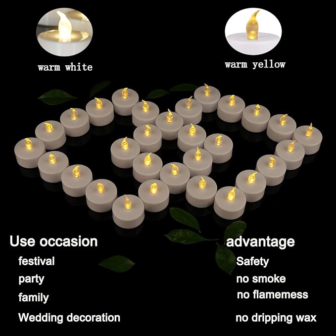100Pack Battery Tea Lights candles- LED Tea Lights Realistic Bright Flickering Holiday Gift Operated Flameless LED Tea Light for Seasonal & Festival Celebration Warm Yellow Lamp Battery Powered