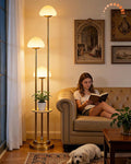 Lightdot Gold Dimmable Floor Lamp with Table, Modern Floor Lamps with Mushroom Shades & Bulbs, 3000K Warm Lights Tall Standing Lamp for Living Room/Bedroom/Office/Sofa Beside/Corner Decor