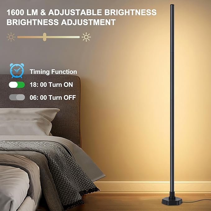 Corner Floor Lamp Set of 2, RGB LED Corner Lamp with Music Sync, Smart App and Remote Control Color Changing Ambience Light, 16 Million DIY Colors Timer Setting for Bedroom, Living Room