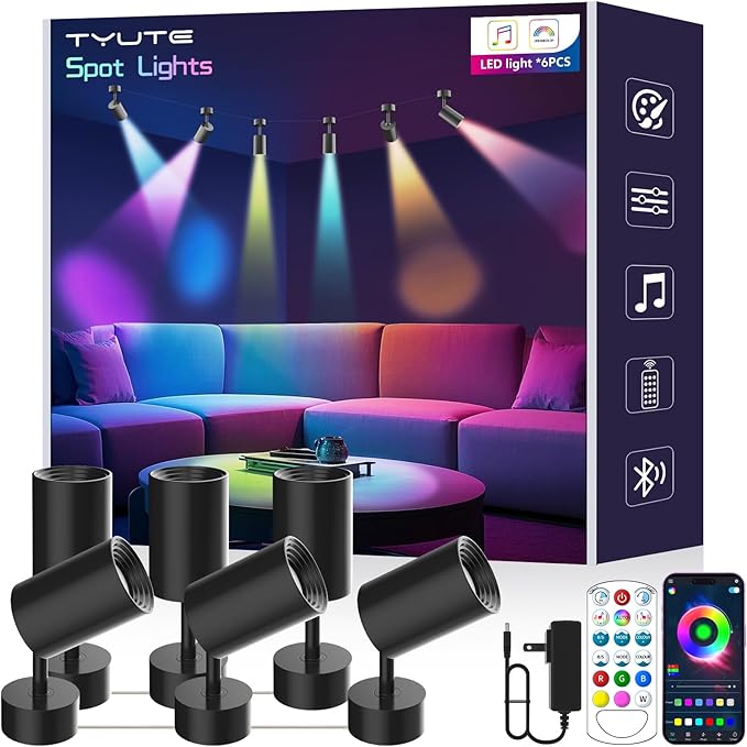 LED Spot Lights, Color Changing Wall Light with APP & Remote Control, Music Sync, Ambient Lighting Indoor Spotlight Lamp for Living Room Bedroom Christmas Decor