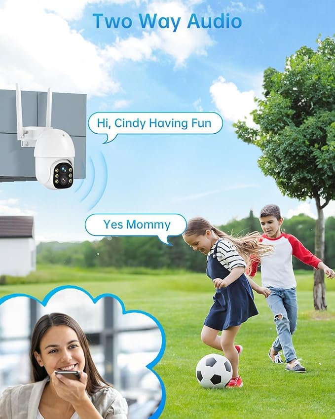 Securit Camer Wireless Solar Powered Outdoor for Home and Farm, ABS Fireproof Waterproof Material, 360° View, 2K HD Color Night Vision,Human Auto Tracking, 2-Way Audi (Wite)