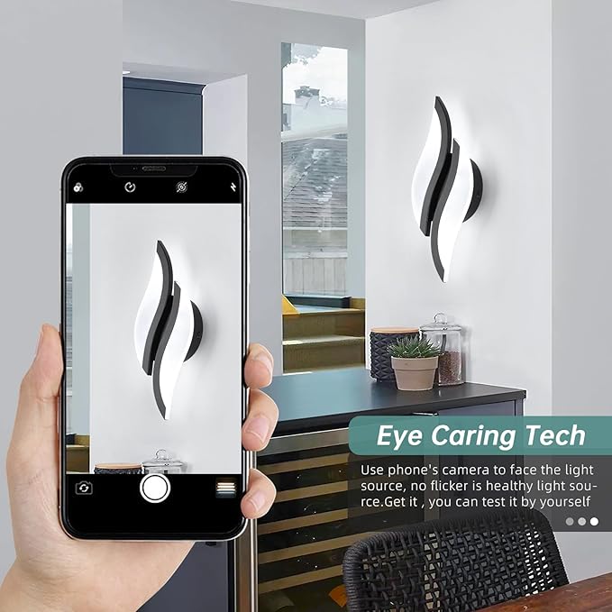 CANEOE 2 Packs Modern LED Wall Sconce 6000K Black Indoor Wall Light Fixtures Acrylic Wall Sconce Lighting for Living Room Bedroom Bedside Bathroom Hallway Stairway Wall Lamp (Black, 2 Packs, 6000K)
