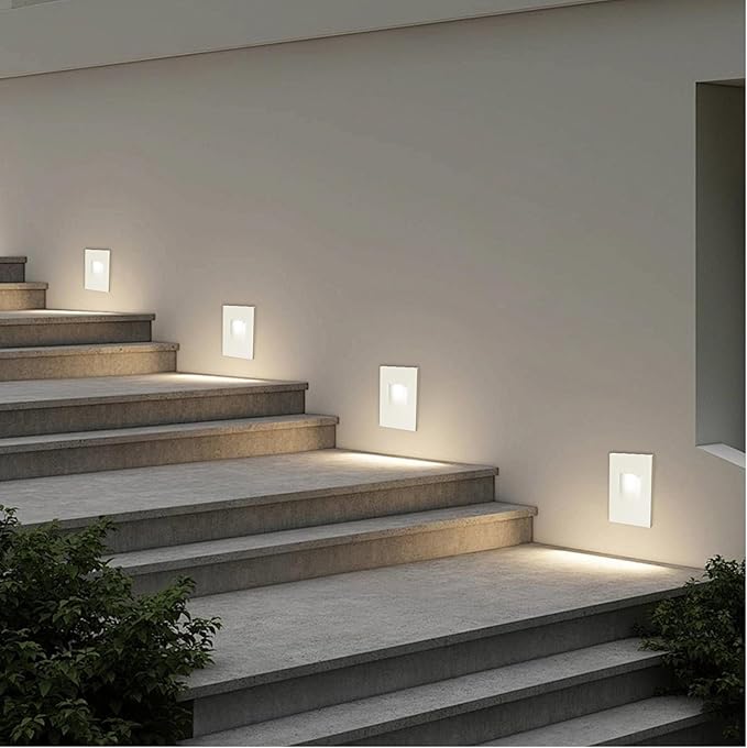 Vertical LED Recessed Step Light Fixture, 5CCT Selectable, IP65 Waterproof, 3W 70LM, 120V Stair Light Indoor Outdoor, 10%-100% Dimmable, White, ETL Listed - 4PK