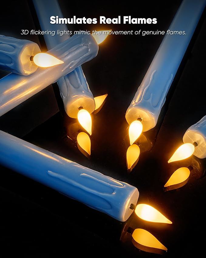 Homemory 6 Pcs Real Wax Blue Flameless Taper Candles with Remote Timer, 9.6 Inches LED Fake Candlesticks, LED Candle with 3D Flickering Flame for Romantic Wedding, Dinner, Xmas Anniversary Decor