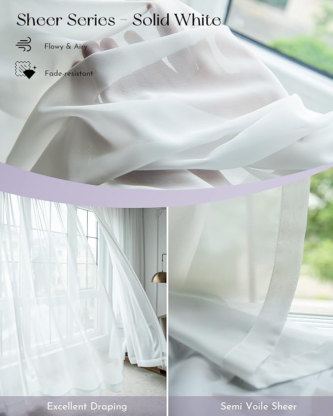 Graywind Rechargeable Smart Curtains Compatible with Alexa App Remote Control Motorized Drape for Sliding Door One-Way or Split Draw, Custom Width Up to 220" (Sheer Solid White)