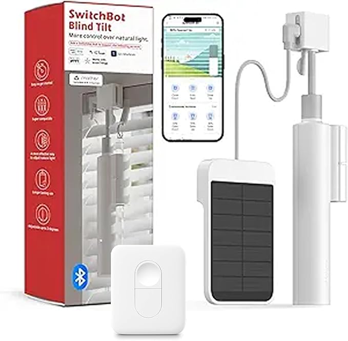SwitchBot Blind Tilt Motorized Blinds with Remote, Automatic Blind Opener and Closer, Solar Powered, Light Sensing Control, Add Hub Mini to Make it Compatible with Alexa & Google Home