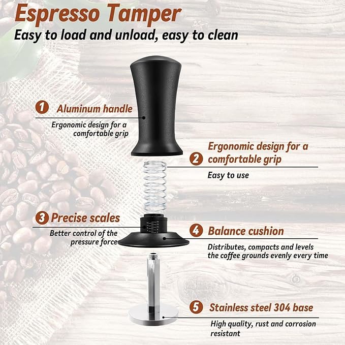 Gmnuiy22 PCS 51mm Coffee Tamper ，Espresso Accessories，Barista Kit with Espresso Tamper ，Frothing Pitcher，WDT Tool，Coffee Stirrer，Tamper Mat ，Coffee Stencils ， Latte Art Pen