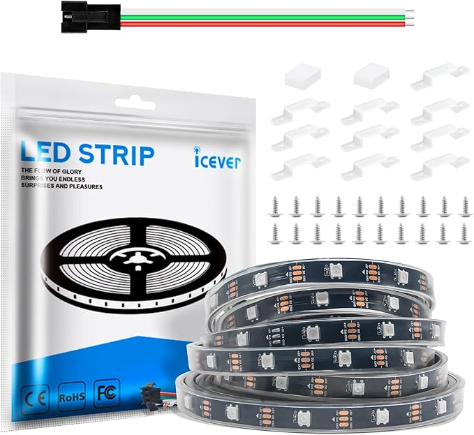 16.4FT WS2812B 5V LED Strip Lights 150 Individual Addressable RGB IC 5050SMD LEDs - Flexible Black PCB IP67-30LEDs/m MagicRGB Dream Color for DIY Chasing Color Project (No Power Supply & Controller)