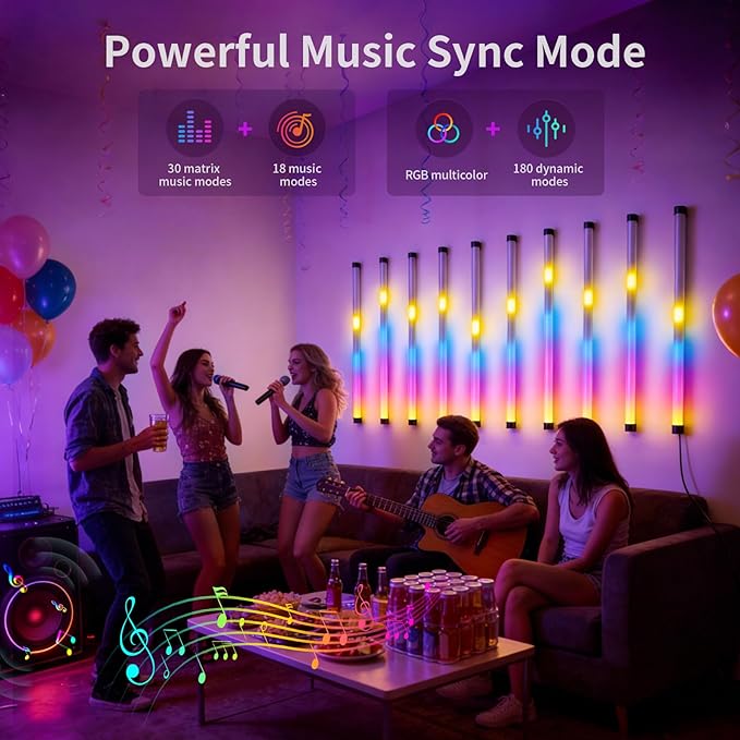 Music Sync LED Wall Lights, 10 Pack RGB Light Bars with App Control, USB Powered Beat Activated Lights for Gaming Room, Party, Home Decor