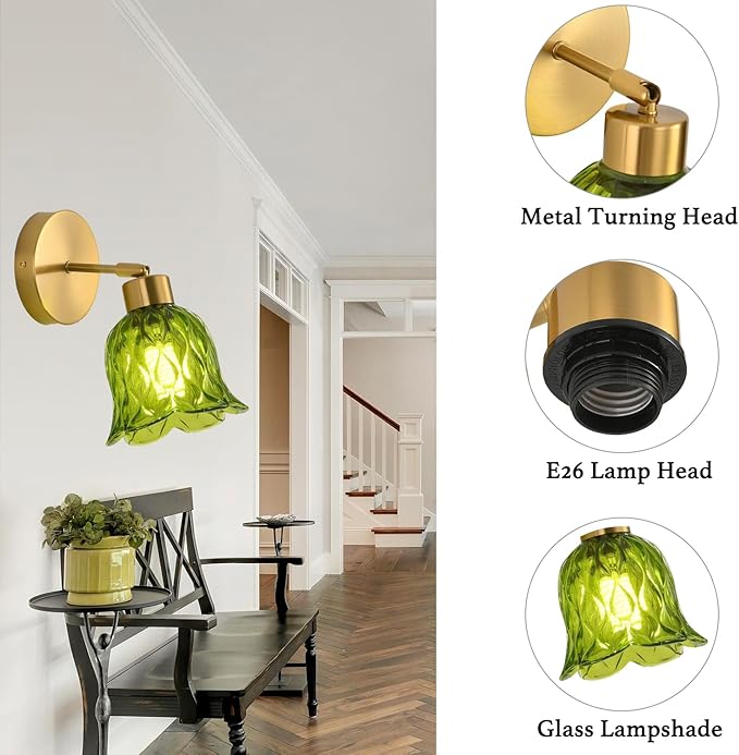 Wall Sconces Vintage Fixture Light, Vanity Lights for Bathroom, Modern Wall Light Fixtures, Metal Sconces Wall Lighting with Glass Shade, Farmhouse Wall Lamp for Bedroom Living Room