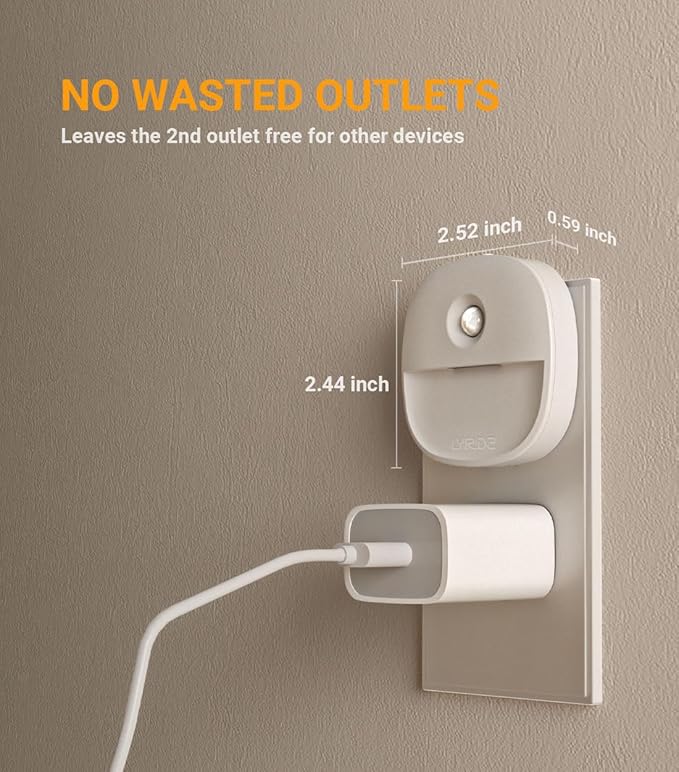 Lyridz Plug in Night Light with Motion Sensor and Dusk to Dawn Sensor, Dimmable Cool White Nightlight with 1-50lm Adjustable Brightness for Bedroom, Bathroom, Stairs, Hallway, 4 Pack