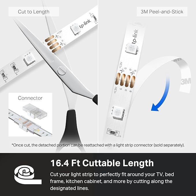 Kasa Smart LED Light Strip,50 Color Zones RGBIC,16.4ft Wi-Fi LED Strip Works w/Alexa,Google Home & SmartThings,High Brightness,16M Colors,PU Coating,Trimmable,2 Yr Warranty (KL420L5),(Pack of 10)