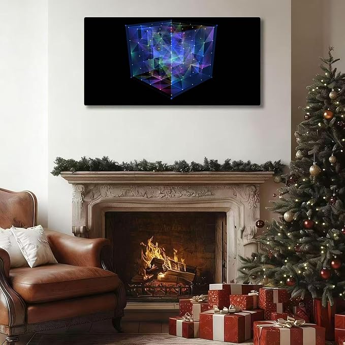 Wibinuki Wall Art Wall Decor Wall Paintings Abstract D cube quantum computing. Multi core box. D algoritm for Living Room Bedroom Bathroom Home Decor Can Be Hung Directly 20"x 40"