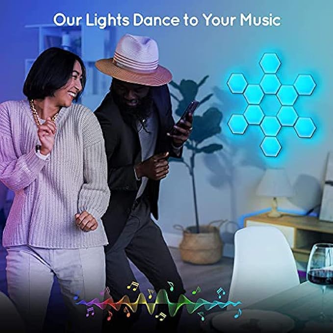 KRASS App Control RGB Hexagon Lights Wall Lamp LED DIY Smart Wall Light Panels Music Sync for Living Room Party Bar Cafe (Pack of 6),Collector88