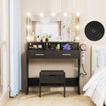 Makeup Vanity with Lighted Mirror & Outlet Charging Station, Vanity Set Makeup Table with Hair Dryer Holder, 3 Lighting Colors, Brightness Adjustable, 31.5in(W)