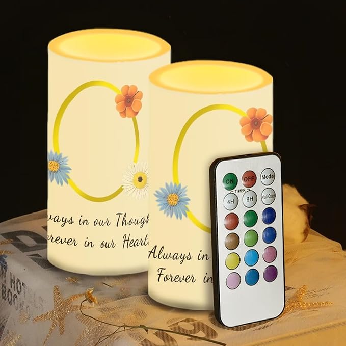 Personalized LED Memorial Candle for Loss of Loved One 2 Pack 6 x 3 inch Flameless Candles Biege Battery Operated Candles with Multicolor Timer Remote Control Flameless LED Fake Candles