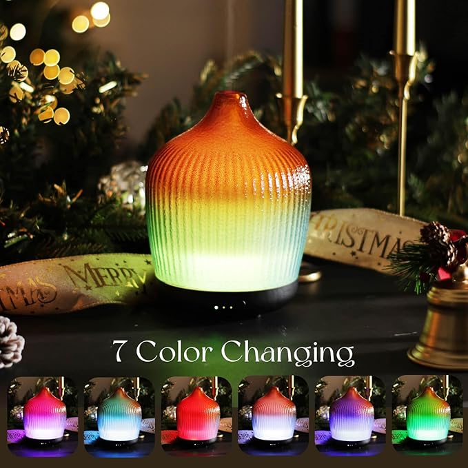 Porseme 280ml Essential Oil Diffuser, Ultrasonic Cool Mist Humidifier with Color Changing, Auto Shut-Off, 6-10 Running Hours, Aromatherapy Glass Diffusers for Home Bedroom, Office, Yoga (Yellow-Blue)