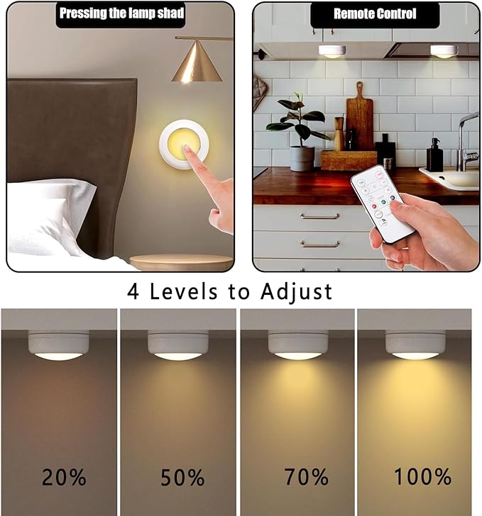 Hbaushun LED Puck Lights 3 Pack,16 Color Changeable Wireless LED Cabinet Lights,Battery Operated Night Light with Dimmer & Timmer for Bedroom,Closet, Kitchen,White
