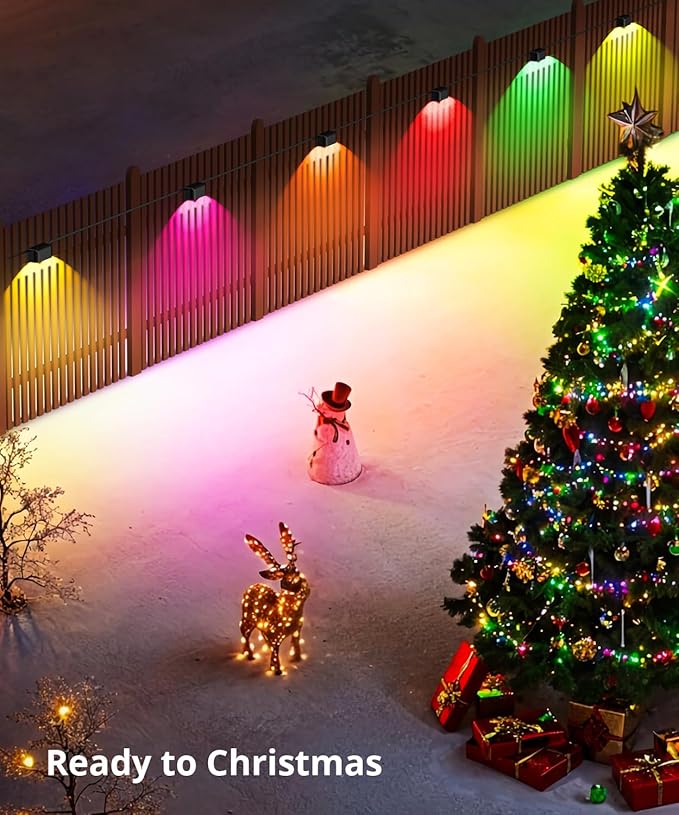 Outdoor Deck Lights 24 Packs, Smart RGBCW Fence Light, 100+ Scene Modes, Dual Lens LED String Lights with APP/Voice/Remote Control, IP65 Waterproof for Halloween Christmas Decor, 157ft Black