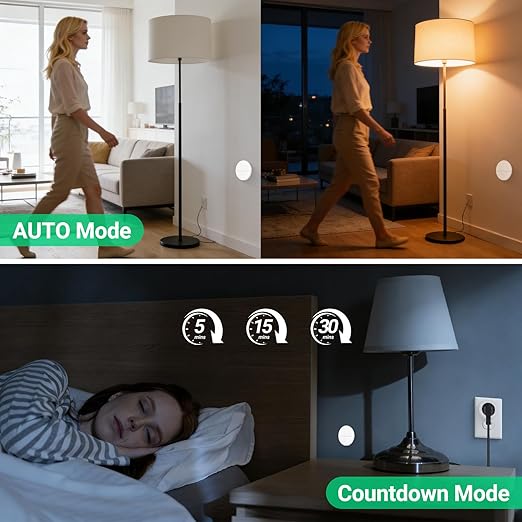 Motion Sensor Plug,Greencycle Wireless Motion Sensor Outlet with Timer Setting,PIR Sensor Plug to Auto Turn On/Off,Adjustable Detection Range,15A/1500W for Christmas Lights,Fans（1 Sensors 3 Plugs）