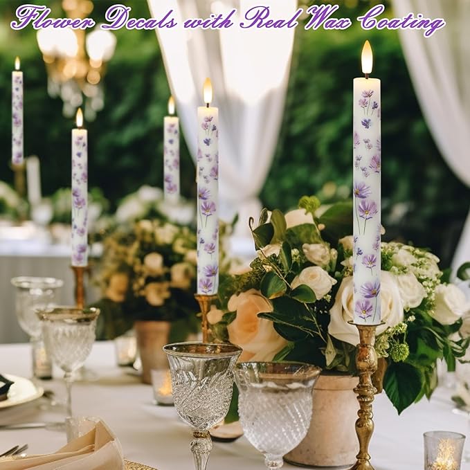 Flameless Taper Candles with Remote, Real Wax LED Taper Candles Battery Operated with 3D Flickering Wick, 4 Pack White Flameless Candlesticks for Halloween Christmas Wedding Holiday Decor