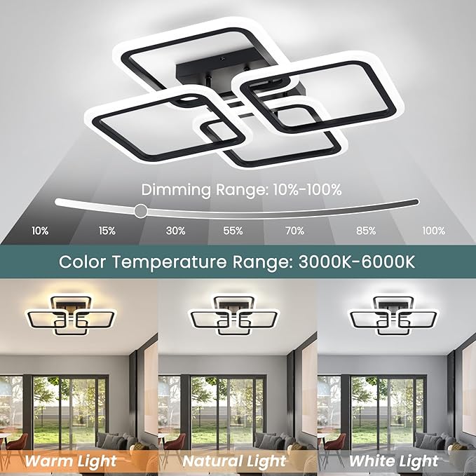 23.6inch Modern LED Ceiling Light 50W Dimmable Ceiling Lamp with Remote Control Square LED Flush Mount Ceiling Light Dining Room, Living Room, Kitchen, Bedroom, Office