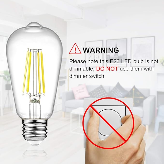 Ascher LED Edison Bulbs 6W, Equivalent 60W, High Brightness Cool White 4000K, 700 Lumens, ST58 Vintage LED Filament Bulbs with 80+ CRI, E26 Base, Non-Dimmable, Clear Glass, Pack of 8