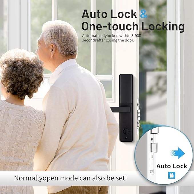 Sophies Keyless Entry Smart Lock with Handle, WiFi Door Lock, Tuya APP Control - Fingerprint Deadbolt with Keypad and Anti-Peeping Password Black