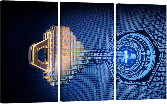 3 Panel Framed Wall Art A Key Formed from Binary Code Goes Into an Abstract Lock Posters and Prints for Bedroom Living Room Wall Decoratio, Ready to Hang, 20x40inchx3