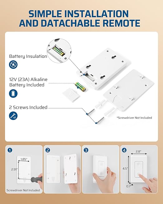 DEWENWILS Wireless Remote Wall Switch and Outlet, Plug in Remote Control Outlet Light Switch for Lamp, Fans, No Wiring, Expandable, 100ft RF Range, ETL Listed (2 Switches and 1 Receiver)