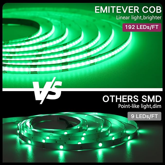 EMITEVER RGB LED Strip Light 16.4ft, Dimmable COB 24V Flexible LED Color Changing Tape Light Kit with Remote, High Density 3150LEDs for TV Backlight, Bedroom, Bar, Party Christmas Decoration