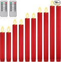 10 Pcs Flameless Taper Candles with Remote Battery Operated Taper Candles Include 6.5'' 7.7" 8.9" 10" 11.2" Fake LED Electric Candle Sticks for Valentine's Day Home Wedding Decor (Red)