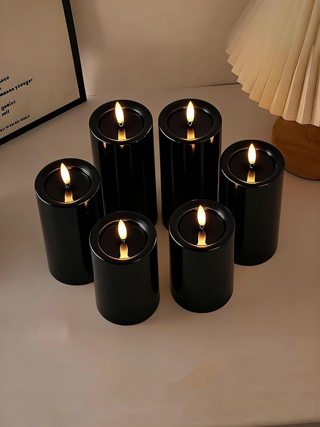 3"x4" Outdoor Waterproof Flameless Candles with Remote and Timers, LED Candles, Battery Operated Candles, Electric Fake Pillar Candles for Patio, Porch, and Lanterns Decor (Black, Plastic)