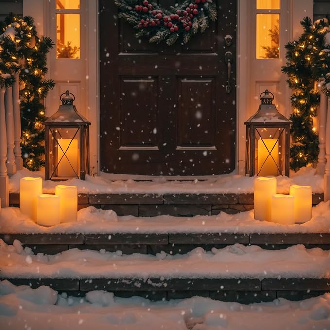 Raycare Outdoor Waterproof Flameless Candles-Auto Light Sensor Dusk to Dawn, Flickering LED Candle, Battery Operated Electric Fake Pillar Candle for Garden, Porch, Patio, Lantern Decor, (D3"xH4"5"6")