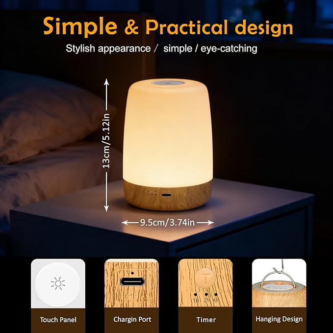 ELITUN Bedside Baby Night Light, Changing 256 RGB Colors Rechargeable Night Light for Kids, Small Wireless Table&Bedside Lamp, Eye Caring Dimmable LED Touch Lamp for Toddler, Kids, Nursing