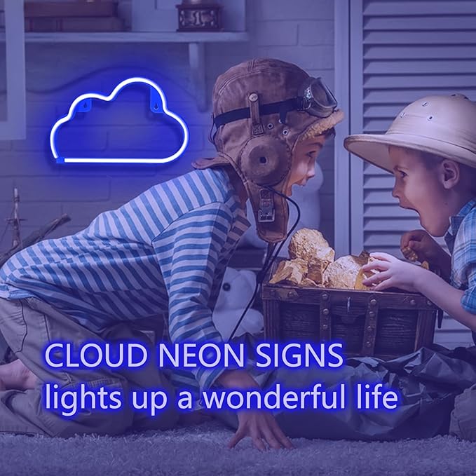Cloud Neon Sign Blue Cloud Light Sign for Wall Decor,Battery or USB Powered Clouds Shaped LED Sign Decoration Lights for Bedroom Aesthetic Teen Girl Kid Room Christmas Birthday Wedding Party