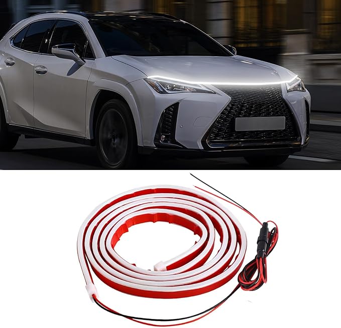 HAOBO Car Hood Light Strip, LED Strip Lights for Cars, 70 Inch 12V Flexible Waterproof Daytime Running Lights, Universal Engine Cover Decoration Accessories Dynamic LED Hood Strip Light Fit Most Cars