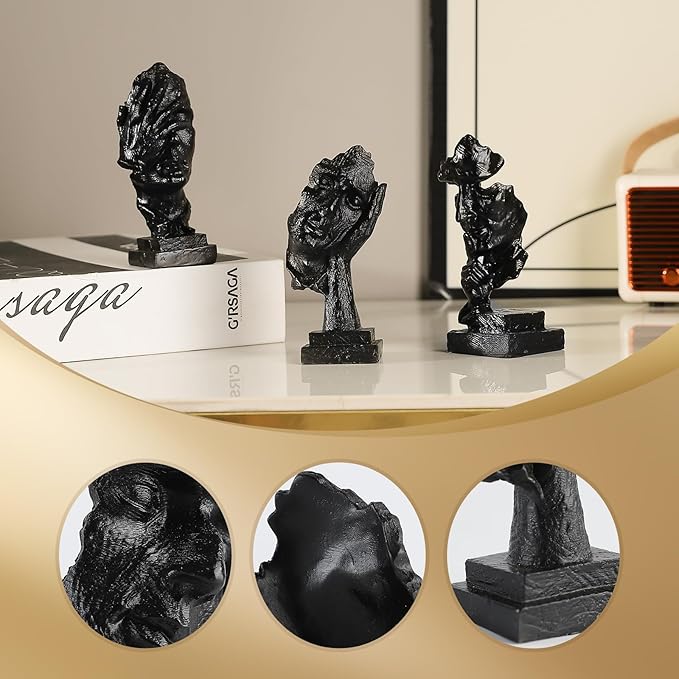 3 Pcs Thinker Small Statue Set - Black Art Abstract Decor, Modern Living Room Decoration, Knick Knacks for Shelves, Table Decor, Office Bookshelf, Gift for Friends