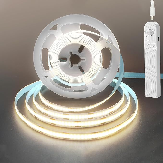 5V Motion Sensor COB LED Strip Lights 2P,Time-Delay and Brightness Adjustable,Two Power Supply Options: Batteries(Not Included) or USB,9.84FT/3M,Natural White 4000K,for Kitchen Cabinet