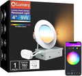 Lumary Smart Gimbal Recessed Lighting 4 Inch, 355°+20° Adjustable RGBWW WiFi Ceiling Light, Compatible with Alexa Google, Canless LED Downlight with J-Box, 9W 780LM CRI90, 1PC