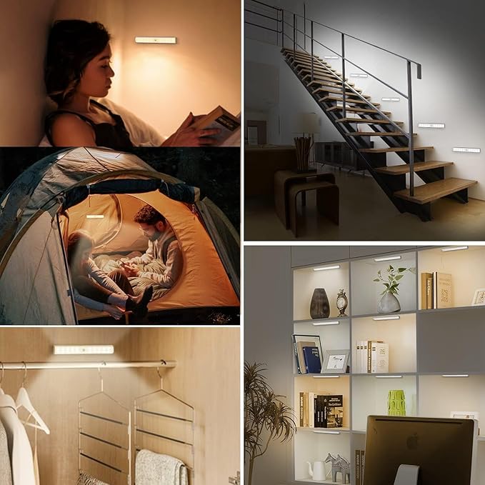15-Color RGB Under Cabinet Lighting, Wireless Rechargeable Closet Lights, 48-LED Super Bright Night Light with Remote,10-Level Dimming & 3 Timer, Under Counter Lights for Kitchen,Stairs (4 Pack)