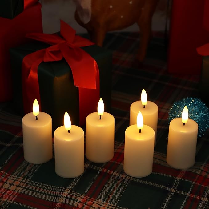 CANDLE CHOICE Battery Operated Flameless Votives with Auto Daily Cycle Timer Long Lasting Realistic 3D Black Wick Electric LED Candles for Wedding Party Holiday Halloween Christmas Decorations 6 Pack