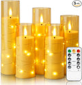 Homemory Flameless LED Candle with Embedded Star String Lights, Fake Candles with Remote Control & Timer, Battery Operated Candles, Amber, Set of 5