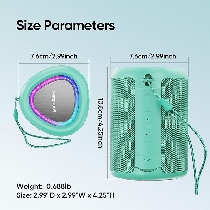 Portable Bluetooth Speaker Beach Vacation Essentials: Powerful Crystal Clear Sound/Dynamic Light/IPX5 Waterproof/All Day Playtime/BT 5.3/TWS Paring, Small Wireless Speaker for Outdoor|Travel|Camping