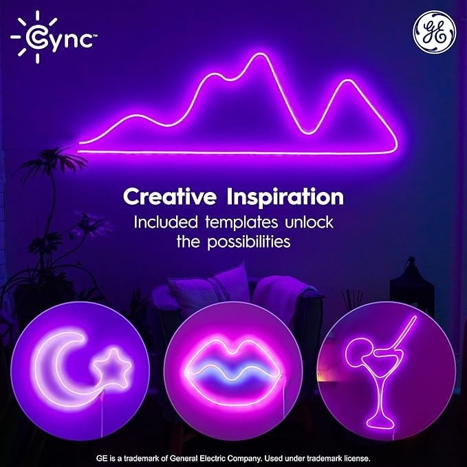 Cync GE Dynamic Effects Smart LED Strip Lights, Indoor Neon Rope Lights with Music Sync, Aesthetic Color Changing WiFi Light Strip for Room Décor, Works with Amazon Alexa and Google, 16 Ft